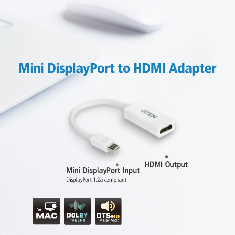 Aten Mini DisplayPort to HDMI Adapter, Supports VGA, SVGA, XGA, SXGA, UXGA and resolutions up to 1920x1200(PC) / 1080p(HDTV) Aten Mini DisplayPort to HDMI Adapter, Supports VGA, SVGA, XGA, SXGA, UXGA and resolutions up to 1920x1200(PC) / 1080p(HDTV)